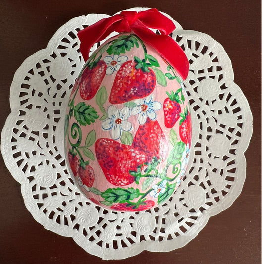 One of a Kind Hand Painted Egg with Strawberries