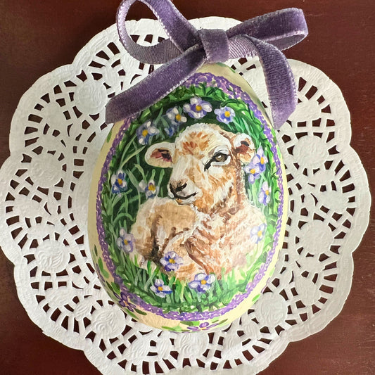 One of a Kind Hand Painted Lamb Egg