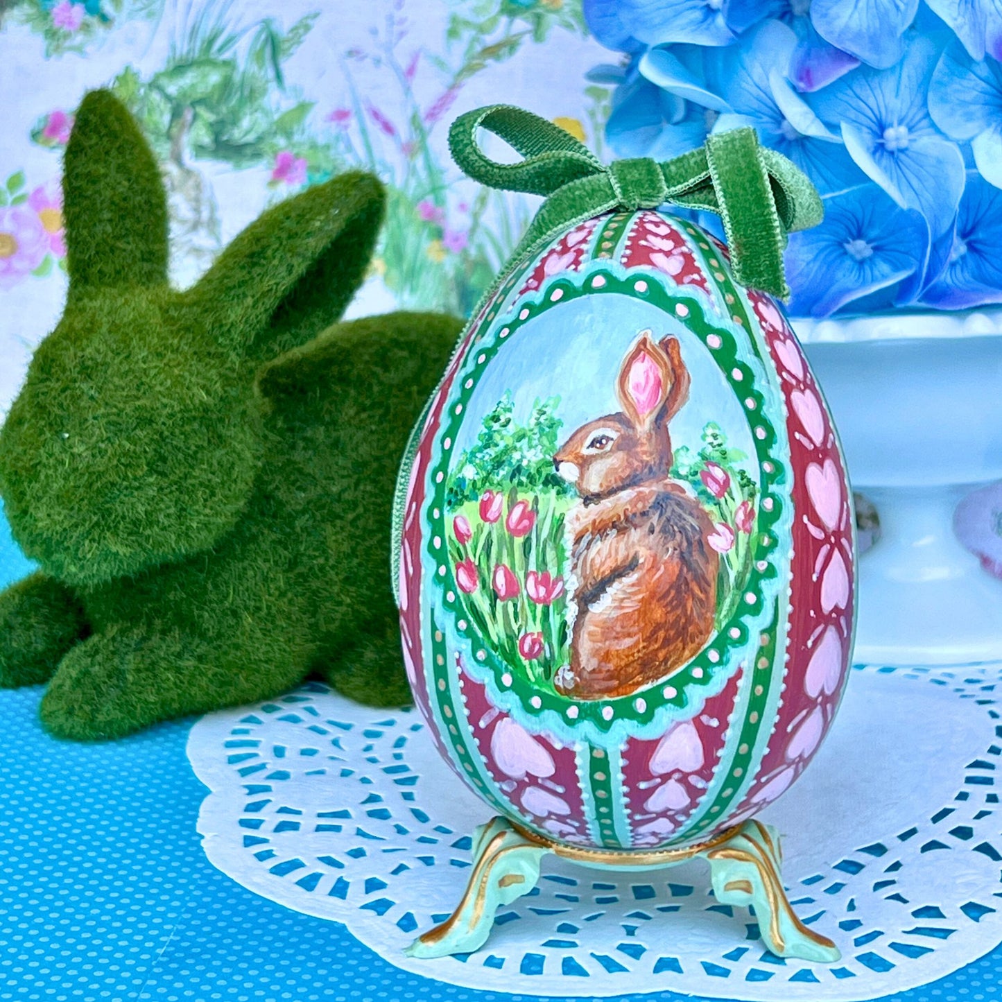 One of a Kind Hand Painted Egg with Bunny