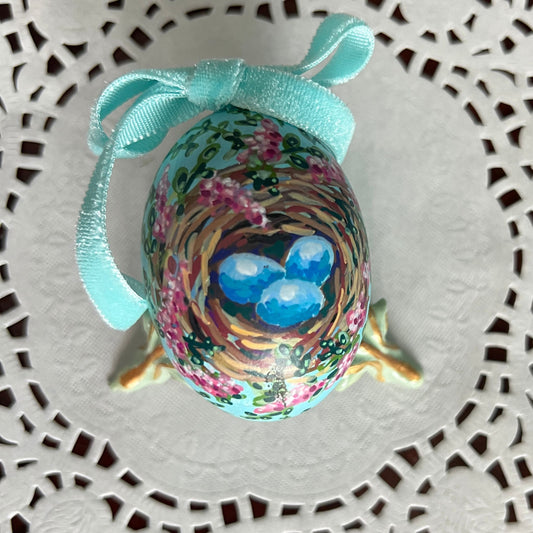 Small Hand Painted Egg Featuring a Spring Bird Nest