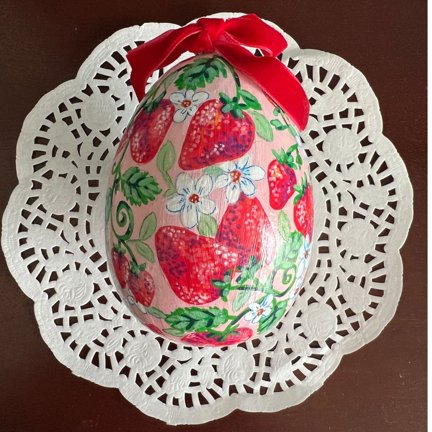 One of a Kind Hand Painted Egg with Strawberries