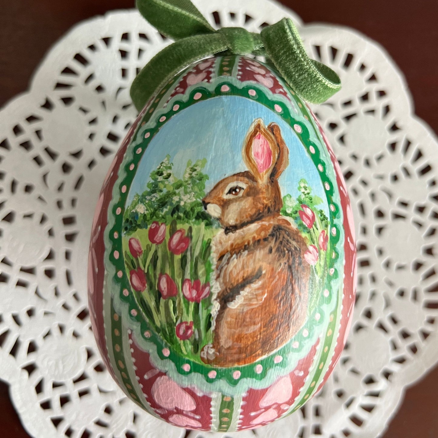 One of a Kind Hand Painted Egg with Bunny
