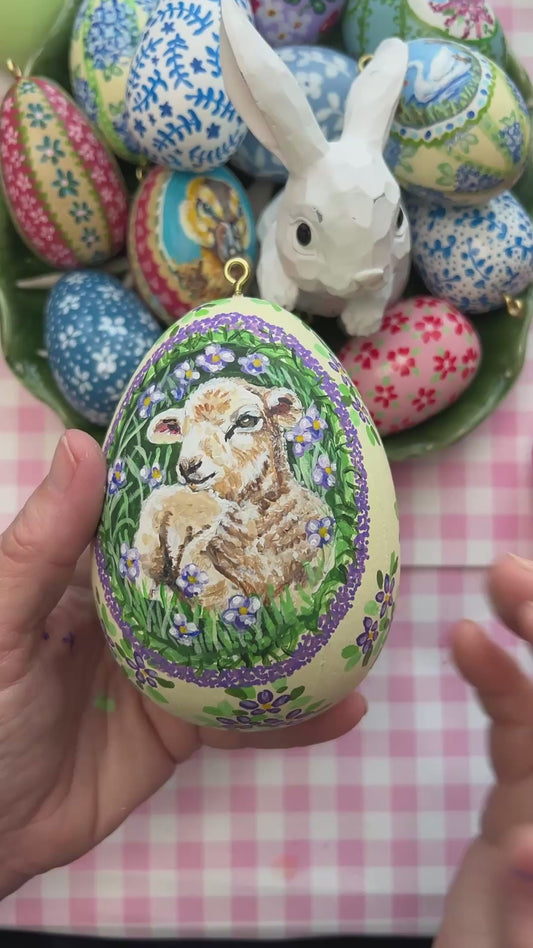 One of a Kind Hand Painted Lamb Egg