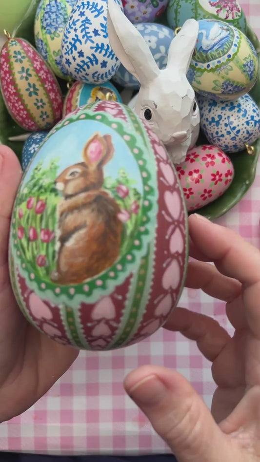 One of a Kind Hand Painted Egg with Bunny
