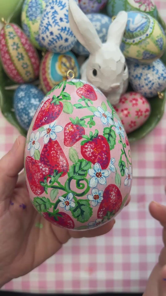 One of a Kind Hand Painted Egg with Strawberries