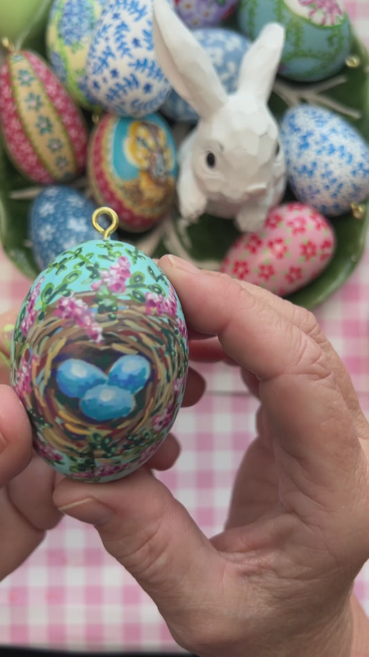 Small Hand Painted Egg Featuring a Spring Bird Nest